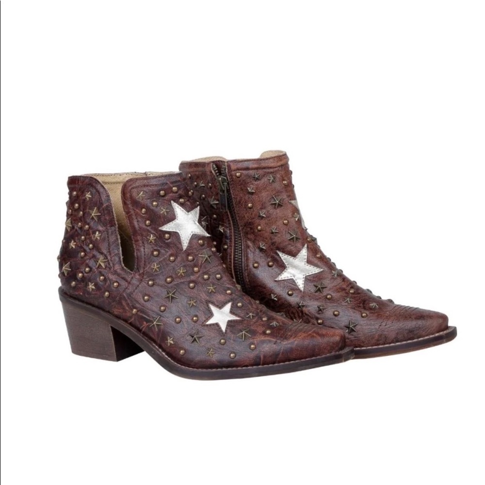 Star studded leather booties